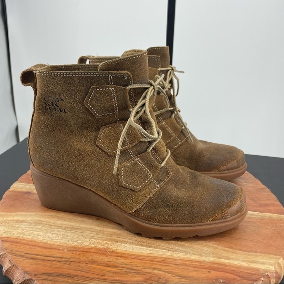 Sorel Toronto Lace up Wedge Ankle Boots Booties Brown Suede Size 6 Nl2115-286 - Picture 1 of 7